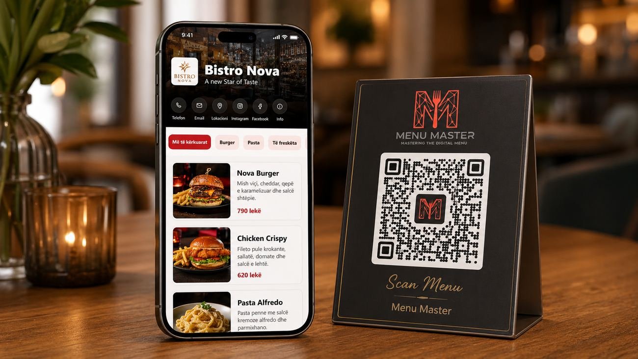 MenuMaster në telefon dhe QR në tavolinë